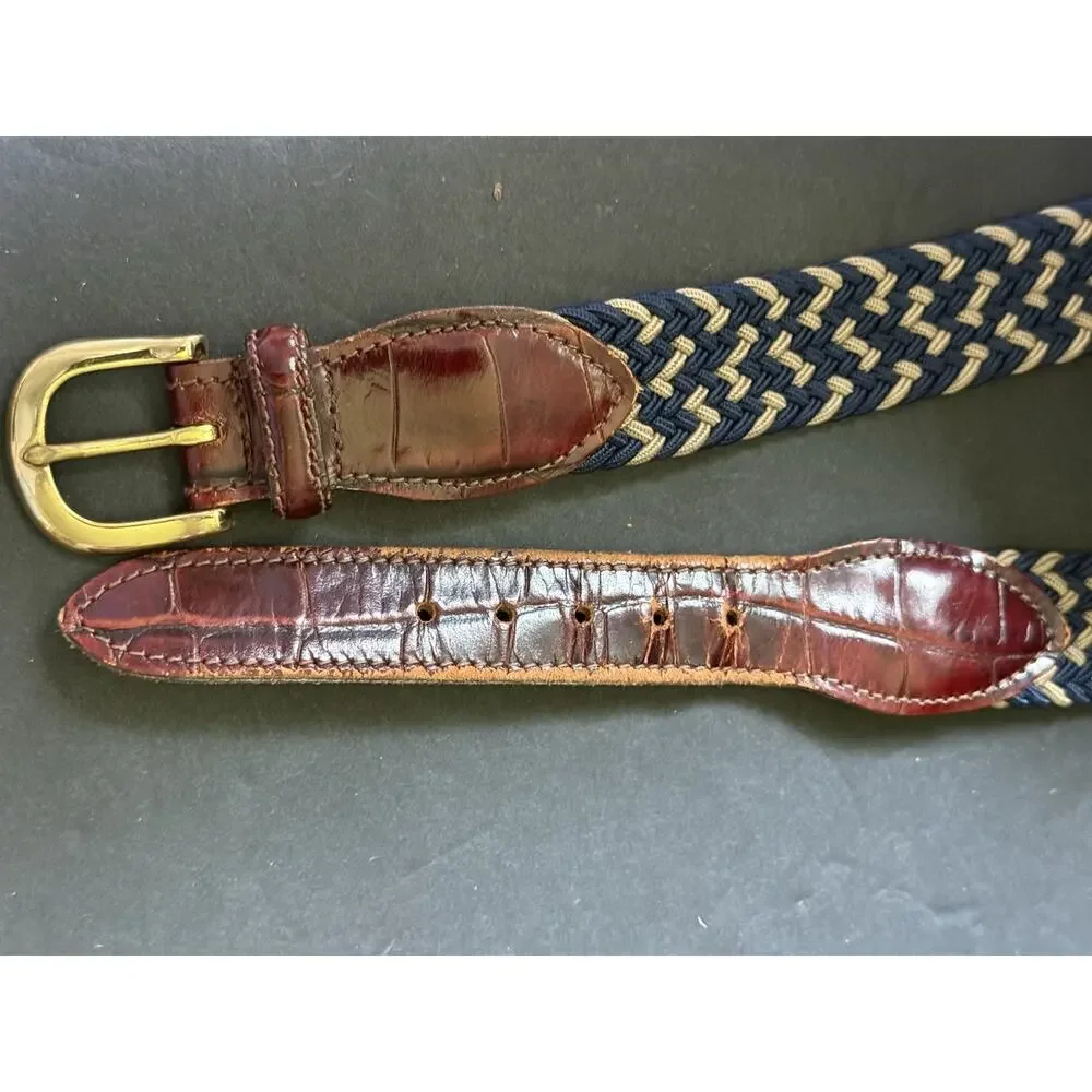 Crookhorn Davis Men's Blue Braided Woven Cotton Leather Golf Belt Size 38